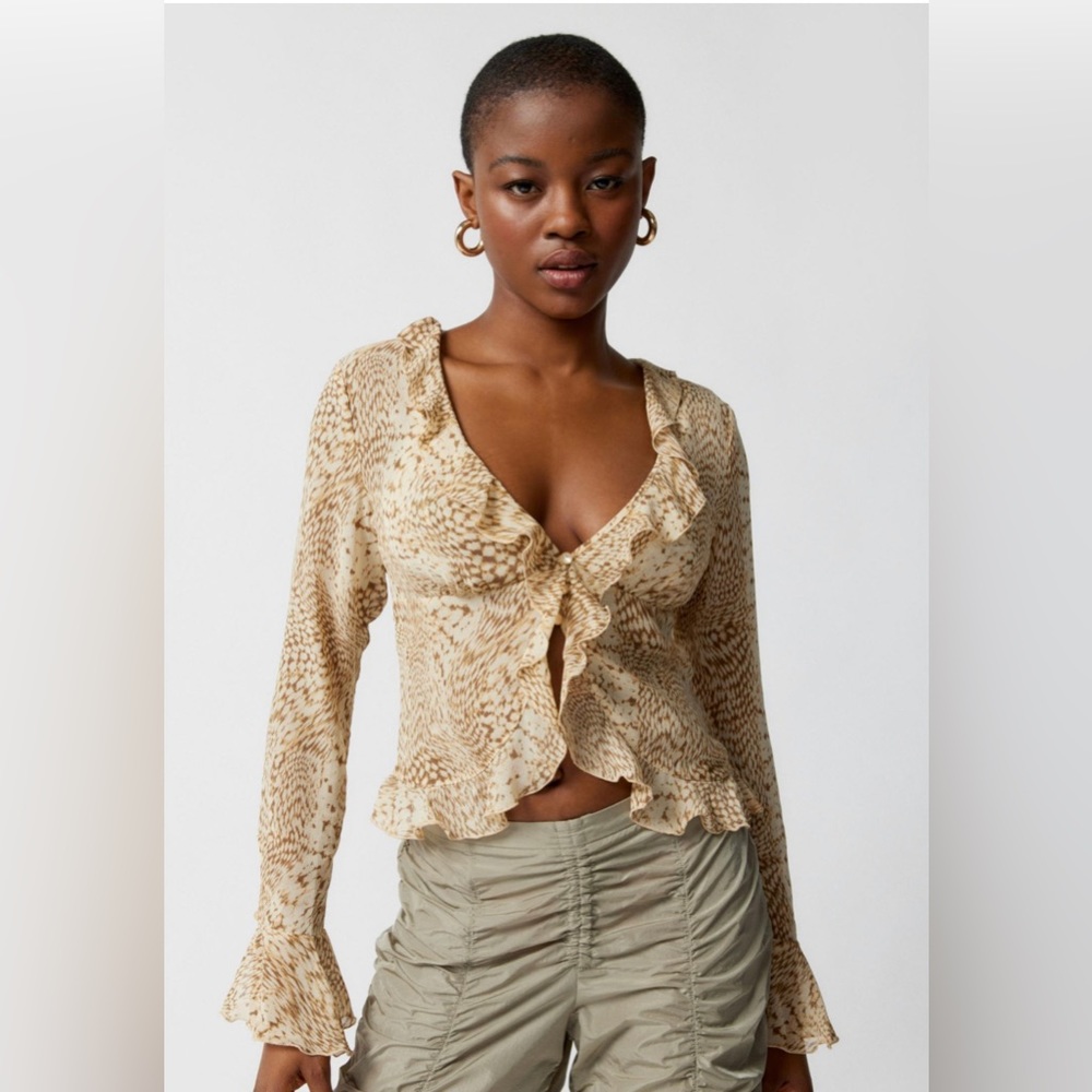 Ecote Terri Semi-Sheer Ruffle Blouse
